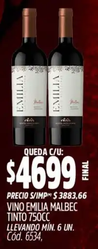Supermercados Yaguar Emilia vino malbec tinto oferta