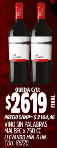 Supermercados Yaguar Palabras vino sin malbec oferta