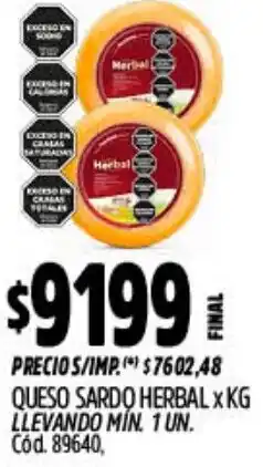 Supermercados Yaguar Herbal queso sardo oferta