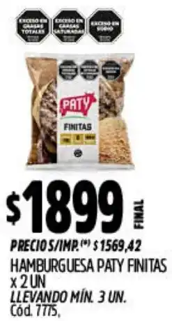 Supermercados Yaguar Paty hamburguesa finitas oferta