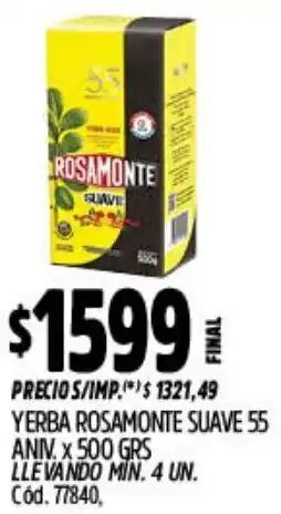 Supermercados Yaguar Rosamonte yerba suave 55 aniv. oferta