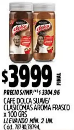 Supermercados Yaguar Nestlé cafe dolca suave/ clasicomas aroma frasco oferta