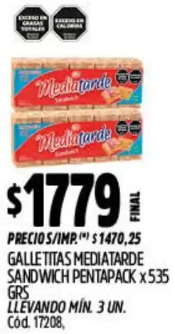 Supermercados Yaguar Mediatarde galletitas sandwich pentapack oferta
