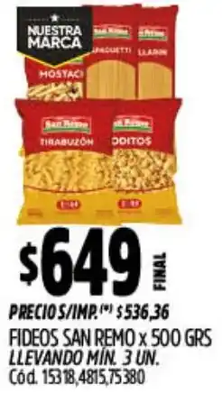 Supermercados Yaguar San remo fideos oferta