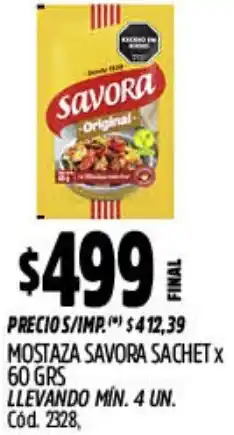 Supermercados Yaguar Savora mostaza sachet oferta