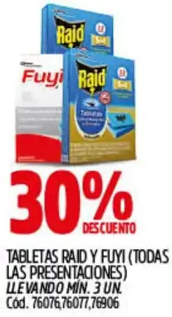 Supermercados Yaguar Raid y fuyi tabletas oferta