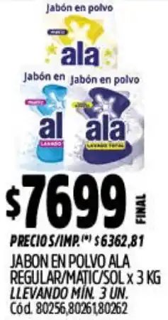 Supermercados Yaguar Ala jabon en polvo regular/matic/sol oferta