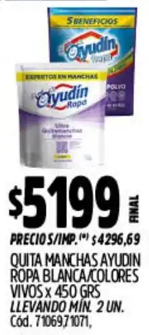 Supermercados Yaguar Ayudín quita manchas ropa blanca/colores vivos oferta