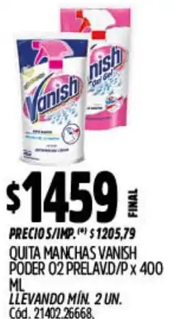 Supermercados Yaguar Vanish quita manchas poder 02 prelav d/p oferta