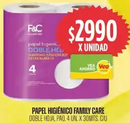 Supermercados Vea Family care papel higiénico doble hoja, paq. oferta