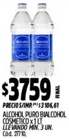 Supermercados Yaguar Bialcohol alcohol puro cosmetico oferta