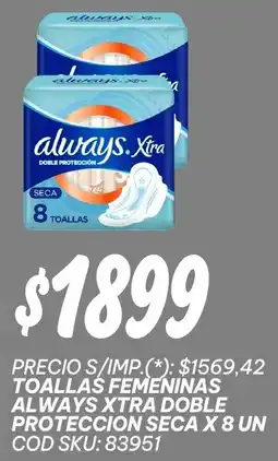 Supermercados Yaguar Always toallas femeninas xtra doble proteccion seca oferta