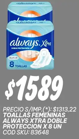 Supermercados Yaguar Always toallas femeninas xtra doble proteccion oferta