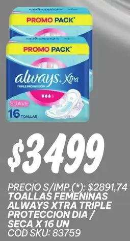 Supermercados Yaguar Always toallas femeninas xtra triple proteccion dia/ seca oferta