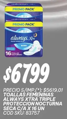 Supermercados Yaguar Always toallas femeninas xtra triple proteccion nocturna seca c/a oferta
