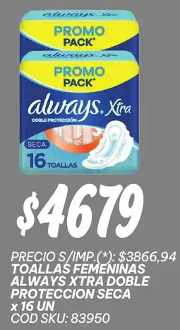 Supermercados Yaguar Always toallas femeninas xtra doble proteccion seca oferta