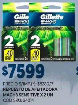 Supermercados Yaguar Gillette repuesto de afeitadora mach3 sensitive oferta