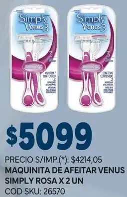 Supermercados Yaguar Venus simply 3 maquinita de afeitar rosa oferta
