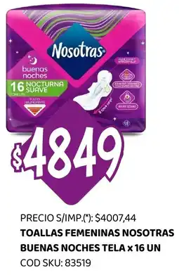 Supermercados Yaguar Nosotras toallas femeninas buenas noches tela oferta