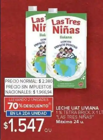 Las tres niñas leche uat liviana 1% tetra brick
