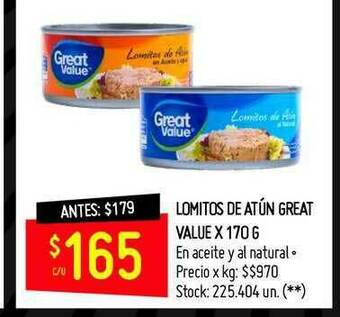Changomas Lomitos De Atún Great Value oferta