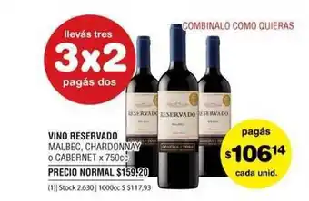 Atomo Conviene Vino Reservado Malbec Chardonnay O Cabernet 750cc oferta