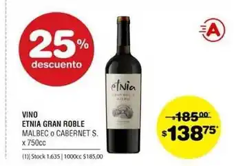 Atomo Conviene Vino Etnia Gran Roble Malbec O Cabernet S. 750cc oferta