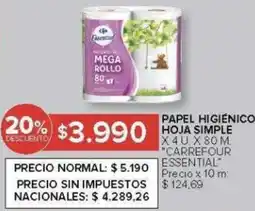 Carrefour Carrefour essential papel higienico hoja simple oferta