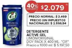 Carrefour Cif detergente mas active gel doy pack oferta