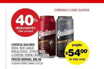 Atomo Conviene Cerveza Quilmes Bock Red Lager Sin Alcohol Stout 1890 O Cristal Rubia Lata 473cc oferta