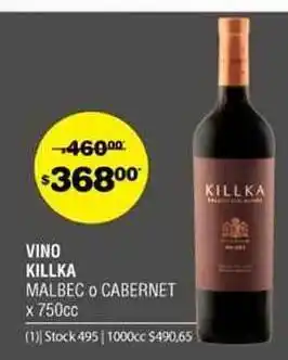 Atomo Conviene Vino Killka Malbec O Cabernet x 750cc oferta