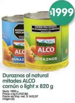 Supermercados Buenos Días Alco duraznos al natural mitades común o light oferta