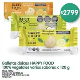Supermercados Buenos Días Happy food galletas dulces 100% vegetales varios sabores oferta