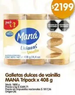 Supermercados Buenos Días Mana galletas dulces de vainilla tripack oferta