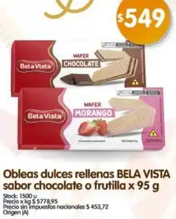 Supermercados Buenos Días Bela vista obleas dulces rellenas sabor chocolate o frutilla oferta