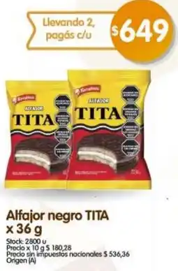 Supermercados Buenos Días Tita alfajor negro oferta