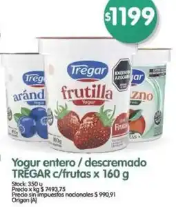 Supermercados Buenos Días Tregar yogur entero/descremado c/frutas x 160 g oferta