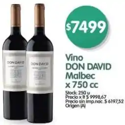 Supermercados Buenos Días Don david vino malbec oferta
