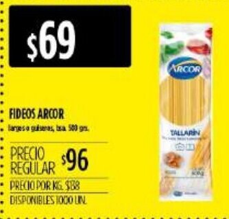 Supermercados Vea Fideos Arcor 500grs oferta
