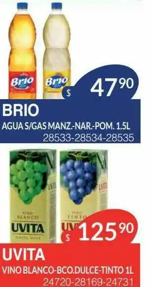 Masivos Brio Agua S Gas Manz.-nar.-pom. Uvita Vino Blanco-bco.dulce-tinto oferta
