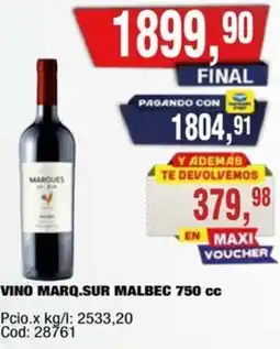 Maxiconsumo Marq.sur vino malbec oferta