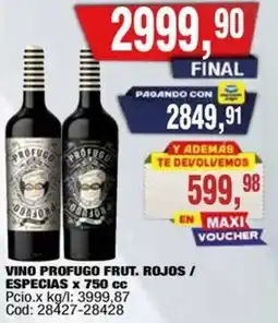 Maxiconsumo Profugo vino frut. rojos / especias oferta