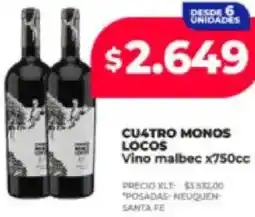 Supermayorista Vital Cu4tro monos locos vino malbec oferta
