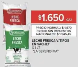 Carrefour La serenisima leche fresca v/tipos en sachet oferta