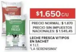 Carrefour La serenisima leche fresca v/tipos en sachet oferta