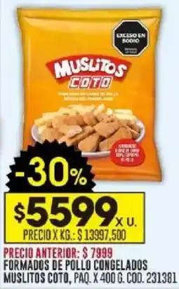 Coto Muslitos coto formados de pollo congelados paq oferta