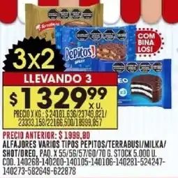Coto Pepitos/terrabusi/milka/ shot/oreo alfajores varios tipos paq. oferta