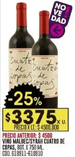 Coto Cuatro de copas vino malbec/syrah bot. oferta