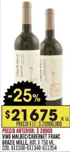 Coto Franc grazie mille vino malbec/cabernet bot. oferta