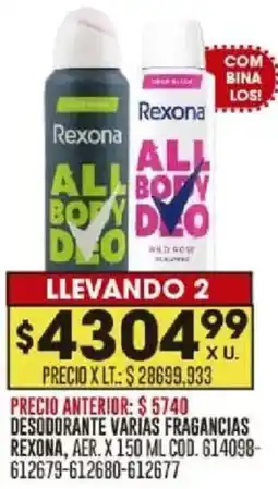 Coto Desodorante rexona varias fragancias aer. oferta